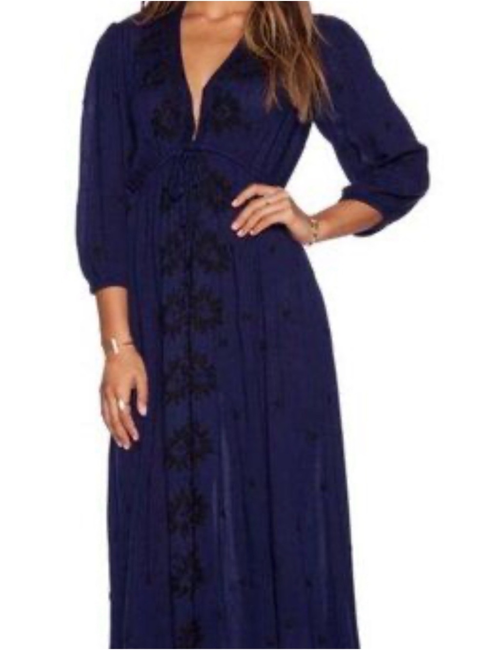 Women's Navy Embroidered Maxi Dress - Brand